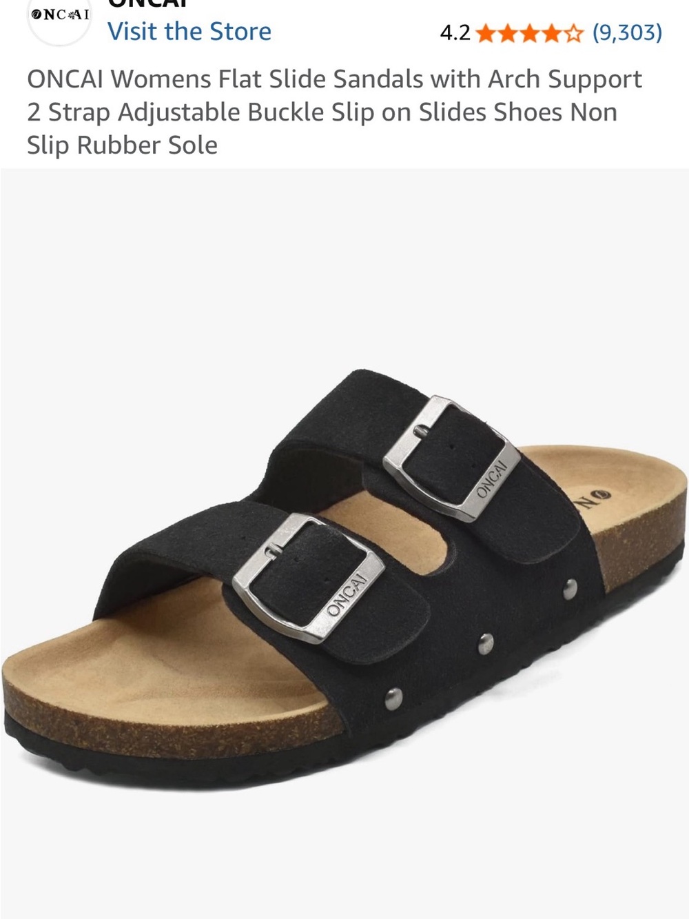Oncai Black Double-Buckle Suede Slide Sandals - Picture 4 of 7